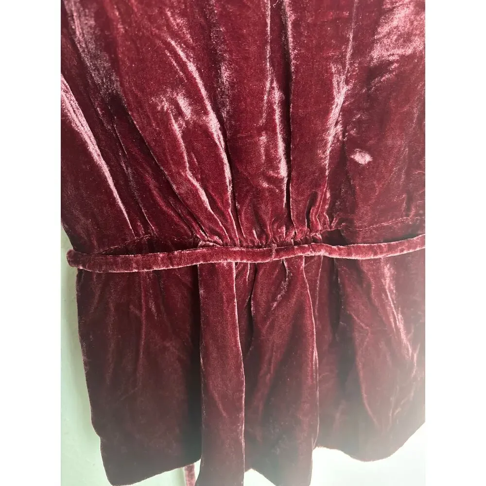 J.Crew Burgundy Velvet Wrap Style Peplum Top Tie Waist Long Sleeve Size 4